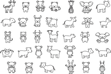 A seamless pattern of funny cartoon animals with doodle faces
