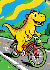 cute dinosaur on a bicycle Illustrator Artwork design template poster