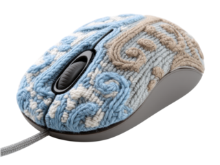 Knitted Computer Mouse with Swirl Pattern and Isolated Background