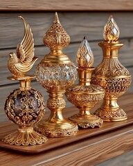 Traditional brass oil lamps with ornate patterns high resolution picture