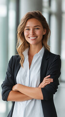 Professional women in business attire smiling after conference