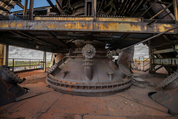 Abandoned Heavy Industrial Ruins with Large Blast Furnace in Steelworks