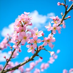 Obraz premium Pink Cherry Blossom Branches under Clear Spring Sky