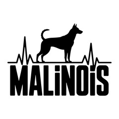 Black dog silhouette on heartbeat line with text electrocardiogram malinois