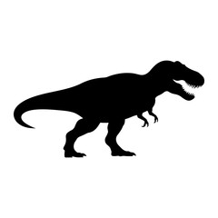 Fototapeta premium Black silhouette of a roaring Tyrannosaurus Rex dinosaur white background