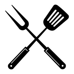 Crossed barbecue fork and spatula grill cooking