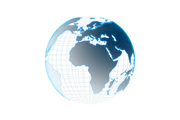Digital 3D globe with dotted continents and grid lines, isolated style on white background, concept of global connectivity and technology. 3D Rendering.
