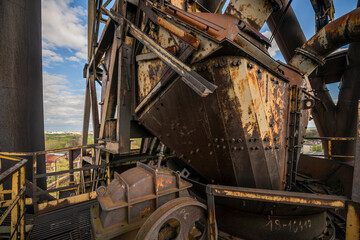Abandoned Heavy Industrial Ruins with Large Blast Furnace in Steelworks