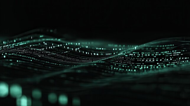 Waves of digital information concept - binare code background.