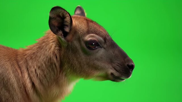 Young Brown Animal Profile on Green Screen - Adorable Fawn or Calf for Compositing
