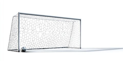 Soccer goal with net and ball on white background