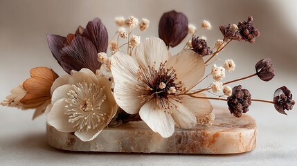 Dried flower arrangement on marble