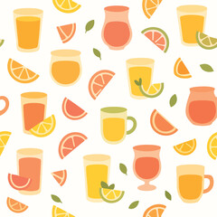 Citrus Fruit Juice Drinks Seamless Pattern.