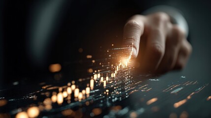 Finger touching glowing data chart business concept.