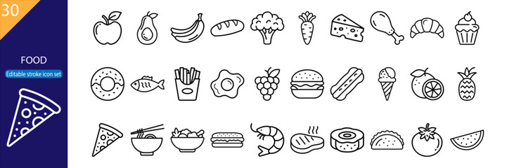 30 Food Vector Icons – Minimal Line Pack