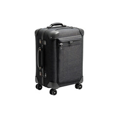 Sophisticated dark grey textured spinner suitcase with leather accents and sturdy wheels, perfect for stylish modern travel and business trips.