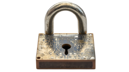 A uniquely designed lock with a circuit board pattern showcases technology's role in security