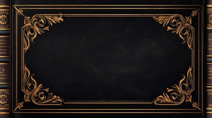 Ornate black leather book cover with intricate golden floral designs, showcasing a vintage aesthetic