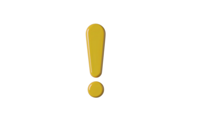 Bright yellow exclamation mark symbol isolated on transparent background