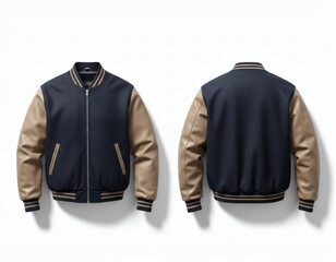 Varsity jacket design and sportswear track jacket mockup, front and back views