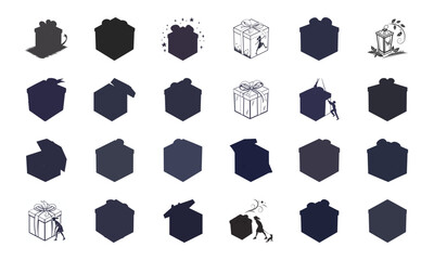 Creative Gift Box and Present Icon Collection Featuring Decorative, Minimalist, and Silhouette Designs for Celebrations, Birthdays, Holidays, and Special Occasions