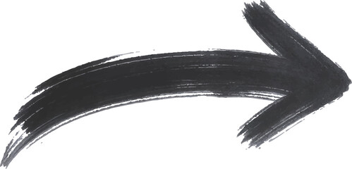 Black brush stroke arrow isolated on white background