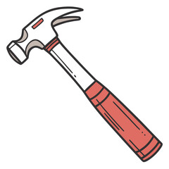 Cartoon hammer with red accents isolated on white background, a tool for construction and repair, perfect for carpentry and home improvement projects