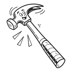 Cartoon hammer character, a whimsical representation of construction, repair, and carpentry isolated on white background
