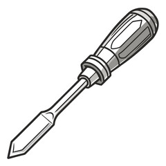 Illustration of a chisel, a woodworking tool with a sharp blade, isolated on white background
