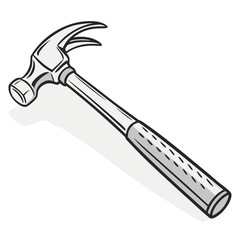 Illustration of a gray hammer with a shadow isolated on white background, a versatile tool for construction and carpentry work