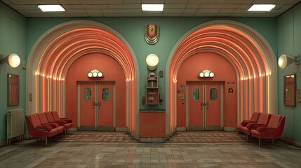 Retro-style hall with two arched entrances