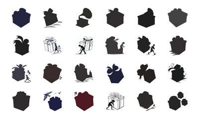 Creative Gift Box and Present Icon Collection Featuring Decorative, Minimalist, and Silhouette Designs for Celebrations, Birthdays, Holidays, and Special Occasions