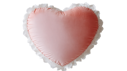 This soft pink heart-shaped pillow features a delicate lace trim, ideal for adding charm to any space