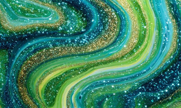 SFONDO ASTRATTO CON SFUMATURE DI VERDE, BLU E ORO