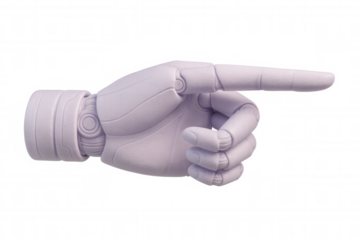 Light purple robotic hand pointing with index finger on transparent background, ideal for technology and futuristic projects
