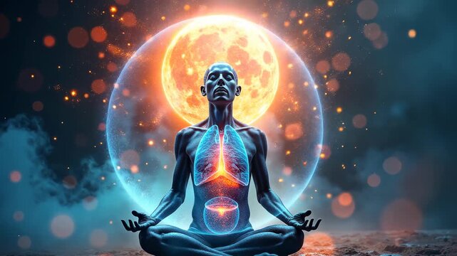 respiration human, lung capacity, oxygen absorption. Body health. Alveoli expand during deep breaths. Diaphragm movement aids air intake. Breathing rate affects energy levels.