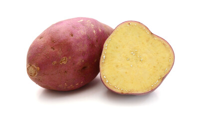Sweet potatoes are placed on a white background 