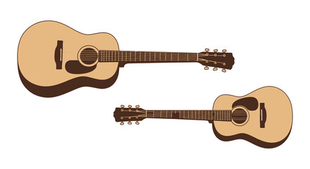 Two Acoustic Guitars in a Simple Vector Graphic Design on White Background