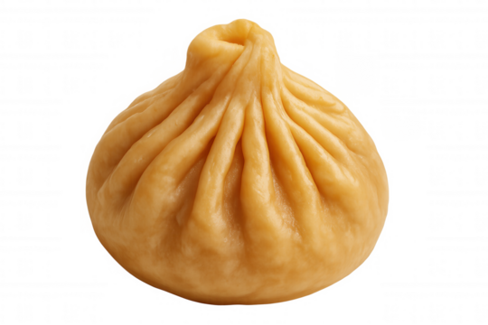 Close-up of a single, perfectly steamed xiaolongbao, showcasing its delicate folds and inviting texture, isolated on a transparent background