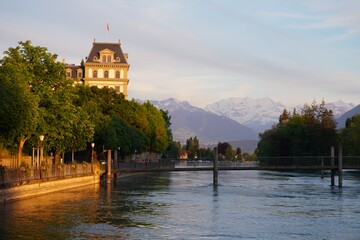 Scenic landscape of lake thun 