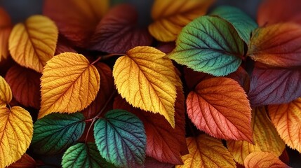 Fototapeta premium A Captivating Autumn Scene with Deciduous Leaves in Warm Earthy Tones and Textural Variations