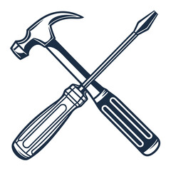 Classic hammer and screwdriver crossed tools icon symbol for repair construction and diy projects