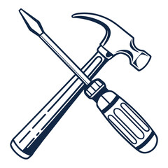 Iconic crossed hammer and screwdriver symbolizing repair construction and diy projects isolated on white background