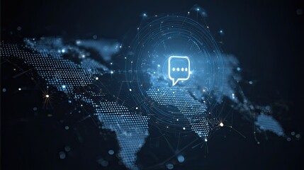 Global communication network thrives with digital chat icon connecting world data streams, fostering seamless international dialogue and instant information exchange