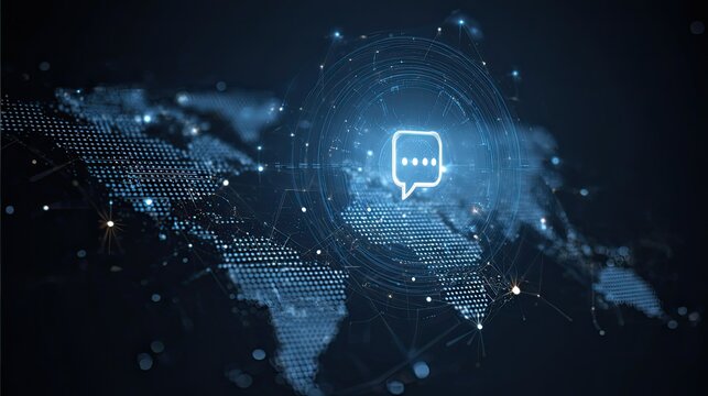 Global communication network thrives with digital chat icon connecting world data streams, fostering seamless international dialogue and instant information exchange