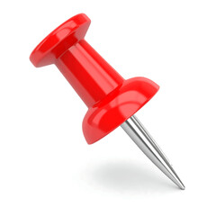 Vibrant red pushpin on a clean white background, an essential office tool for organizing and marking tasks effectively.