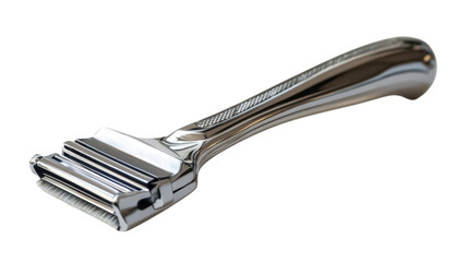 A shiny stainless steel grooming tool designed with fine bristles for effective cleaning and maintenance
