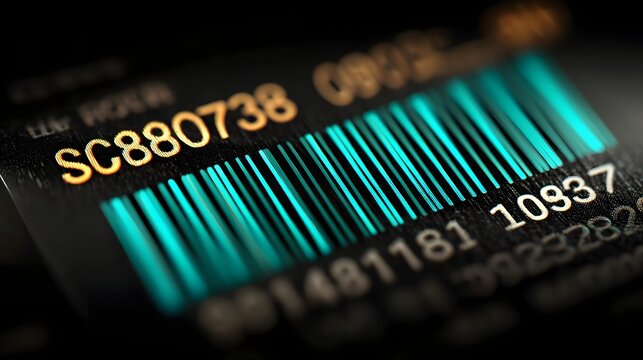 Futuristic barcode with floating pricing data