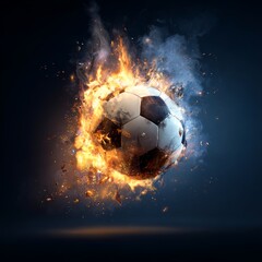 Fototapeta premium Burning soccer ball with explosive energy and dynamic motion