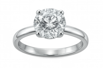 Shimmering silver engagement ring featuring a large brilliant cut diamond, radiating elegance against a transparent background